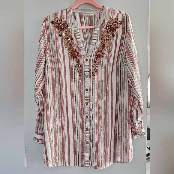 Soft Surroundings Repose Tunic in Berry Stripe - Picture 9 of 9